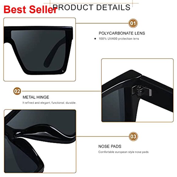 Oversized Square Sunglasses UV400 Protection Flat Top Fashion Shield main image 4